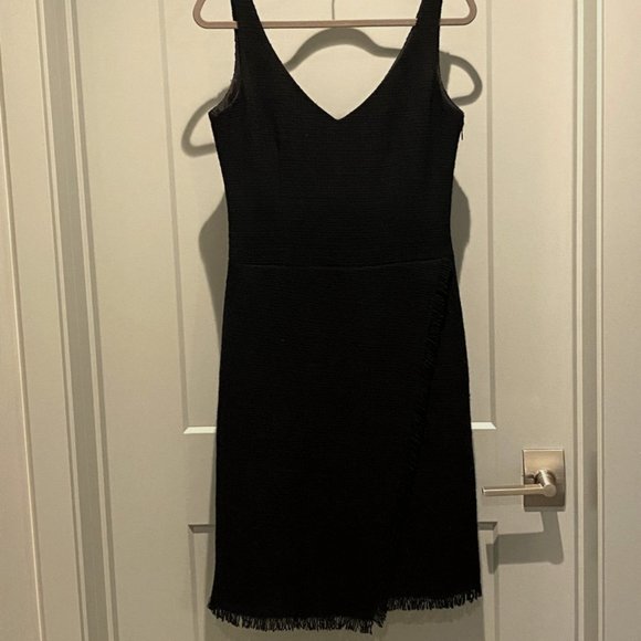 J. Crew black wool v-neck dress with fringe hem - Picture 1 of 4